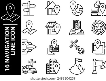 16 navigation line icon, black and white