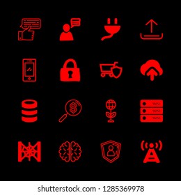 16 network icons with cobweb and upload with up arrow into a cloud in this set