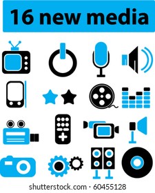 16 neue Medienzeichen. Vektorgrafik