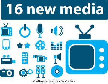 16 neue Medienzeichen. Vektorgrafik