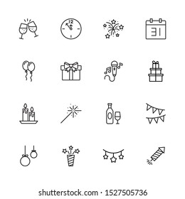 16 New Year Party thile line icons set. Vector illustrations collection eps10.