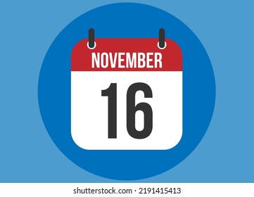 Vector de calendario azul del 16 de noviembre. Calendario de noviembre con círculo en segundo plano claro.