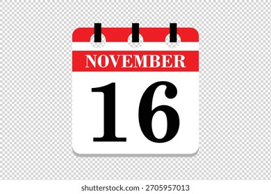 16 de noviembre Vector de calendario, 16 fechas del mes de noviembre icono de calendario, fechas de noviembre 16 icono de calendario, icono de calendario de Vector.