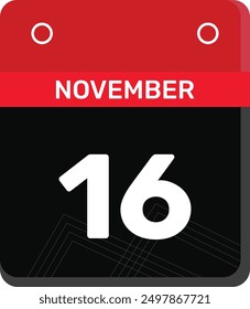 16 November - Daily Calendar Icon design red and black