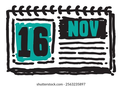 16 November date long table calendar - A simple yet elegant line art illustration of a table date calendar captures the essence of organization and timekeeping and note lines sketch art