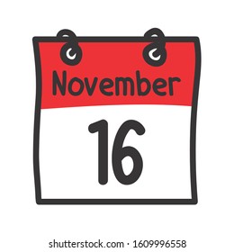 16 November. Vector flat daily calendar icon. Date and time, day, month. Holiday