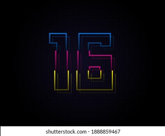 16 number colorful outline stroke font. Trendy, dynamic creative style design. Vivid vector font for logo, brand label, design elements, nightlife, application etc