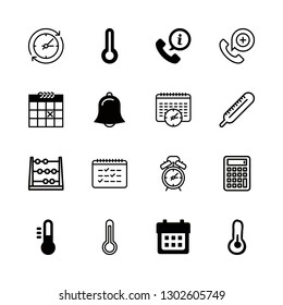 16 number icons with thermometer and phone call in this set