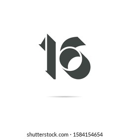 16 number logo shadow digit design vector