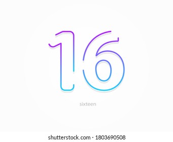 16 number, modern gradient font alphabet. Trendy, dynamic creative style design. For logo, brand label, design elements, application and more. Isolated vector illustration