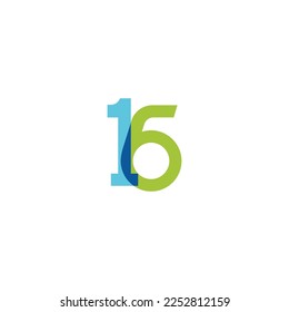 16 number sixteen modern color logo minimal icon, sign illustration