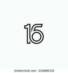 16 number sixteen monoline one lining logo icon sign symbol design vector illustration