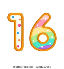 16 number sweet glazed doughnut vector illustration