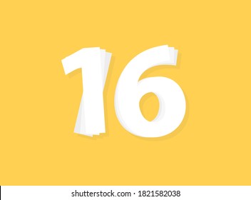 16 Number vector, modern layers design font. Eps10 illustration             