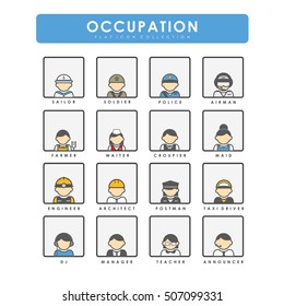 16 occupations and people flat icons