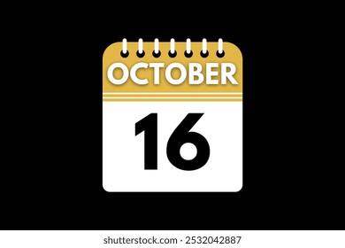 16 October calendar icon text page monthly web design on golden, black, and white background vector, icon, or illustration with the month of October 16