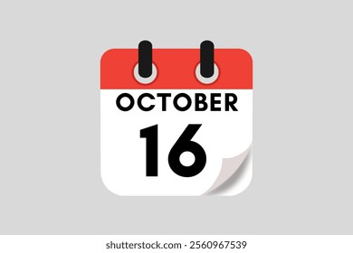 16 October calendar icon text page monthly web design on red, white, black and ash background vector, icon, or illustration with the month of October 16