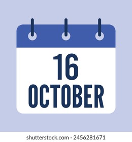 16 October Calendar, Isolated Vector Calendar.