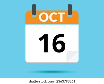 16 October. Flat icon calendar isolated on blue background. Vector illustration.