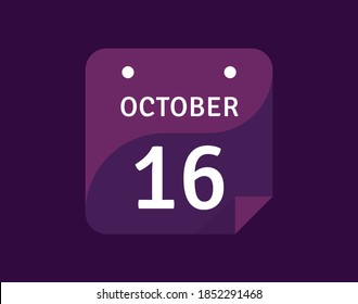 16 de octubre, 16 de octubre Icono Ilustración vectorial de calendario único día