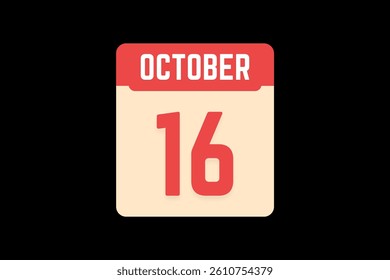 16 October icon text page monthly web design on coral, white, tangerine and black background vector, icon, or illustration with the month of October 16