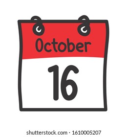 16 October. Vector flat daily calendar icon. Date and time, day, month. Holiday