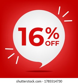 16% off. Banner with sixteen percent discount. White bubble on a red background vector.