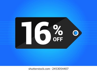 16% off. Black and blue tag with Sixteen Percent discount. Shopping concept vector. Vector illustration.