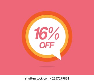 16% off colored balloon. Vector with sixteen percent discount for promotion and offers