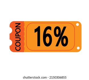 16% off coupon vector. Orange perforated coupon template on white background for stores