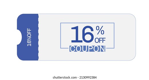 16% off coupon vector. Sixteen percent discount coupon. Blue and gray colors.  Perforated coupon. White background.