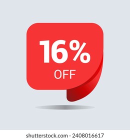 16% off discount, sixteen percent chat balloon. Special offer sale red tag. Concept of the price list for discounts. Advertising campaign, sales, label offer. Vector illustration.