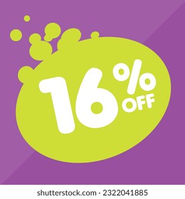 16% off per cent, percentage number in a colored circle, promotion, big sale, colorful background