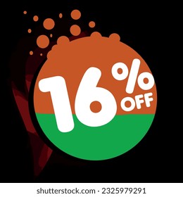 16% off per cent, percentage number in a colored circle, promotion, big sale, colorful background