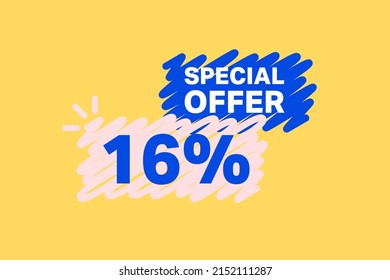 16% OFF Sale Discount banner shape template. Super Sale 16 percent Special offer badge end of the season sale coupon bubble icon. Modern concept design. Discount offer price tag vector illustration.