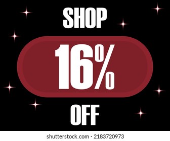 16% Fuera De Tienda. Descuento del 16% en el fondo negro y efecto brillante.