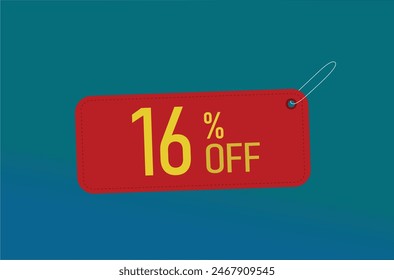 16% off. Sixteen percent discount banner. Red label on a blue background vector.