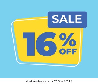 16% off tag sixteen percent discount sale blue letter yellow background