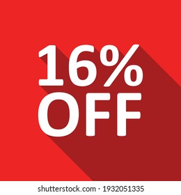 16% off white text on a red background