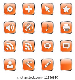 16 orange buttons part 4: cog, plus, cursor, star, sound on, sound off, note, printer, rss, cloud, user, wizard, pen, blank. More in my portfolio.