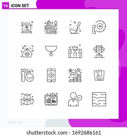 16 Outline concept for Websites Mobile and Apps gift; contact; cooking; communication; call Editable Vector Design Elements