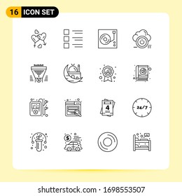 16 Outline concept for Websites Mobile and Apps cloud; close; menu; shutdown; disk Editable Vector Design Elements