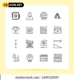 16 Outline concept for Websites Mobile and Apps repair; building; profile; ladder; umbrella Editable Vector Design Elements