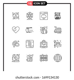 16 Outline concept for Websites Mobile and Apps bangladesh; heart; communication; editing; screen Editable Vector Design Elements
