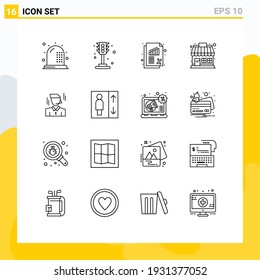 16 Outline concept for Websites Mobile and Apps businessman; shop; light; market store; rate Editable Vector Design Elements