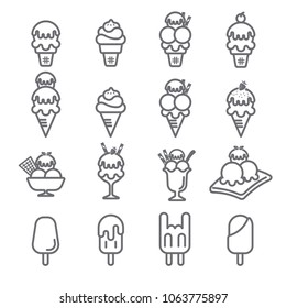 16 Outline of ice cream icon set on white background for design.