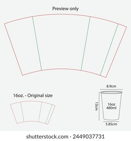 16 oz. Full cup sleeve template die cut design for coffee or juice 480ml.