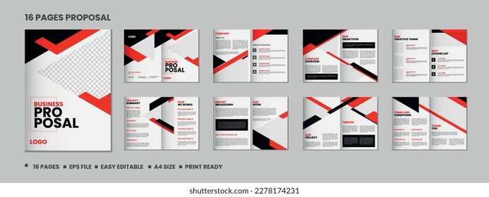 16 page business brochure and proposal, company profile, annual report, catalog or multipage magazine template design with mockup
