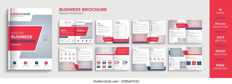 16 Page business company profile brochure template design, annual report, corporate company profile, editable template design layout.
