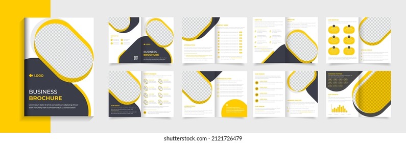 16 page corporate brochure design template, company profile business layout vector